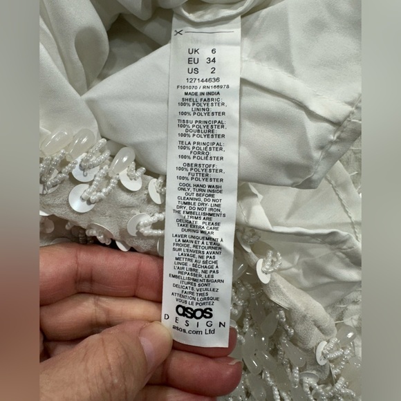 NWT ASOS DESIGN batwing embellished drip bead wrap mini dress in white SIZE 2 - Picture 16 of 16